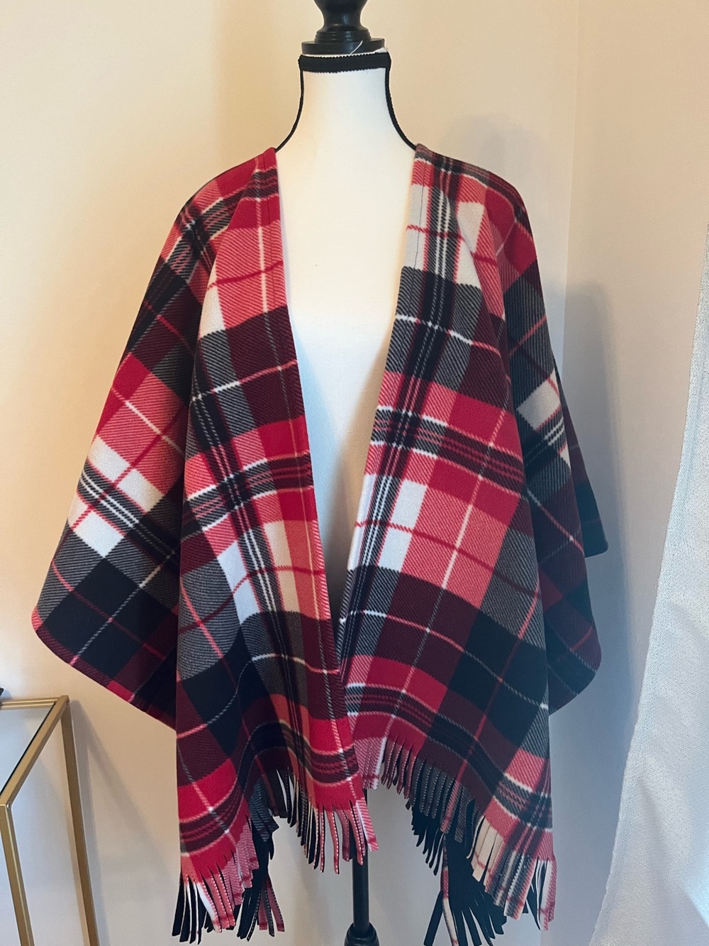 Red Plaid Fringe Wrap Coatigan - Women Jackets & Coats